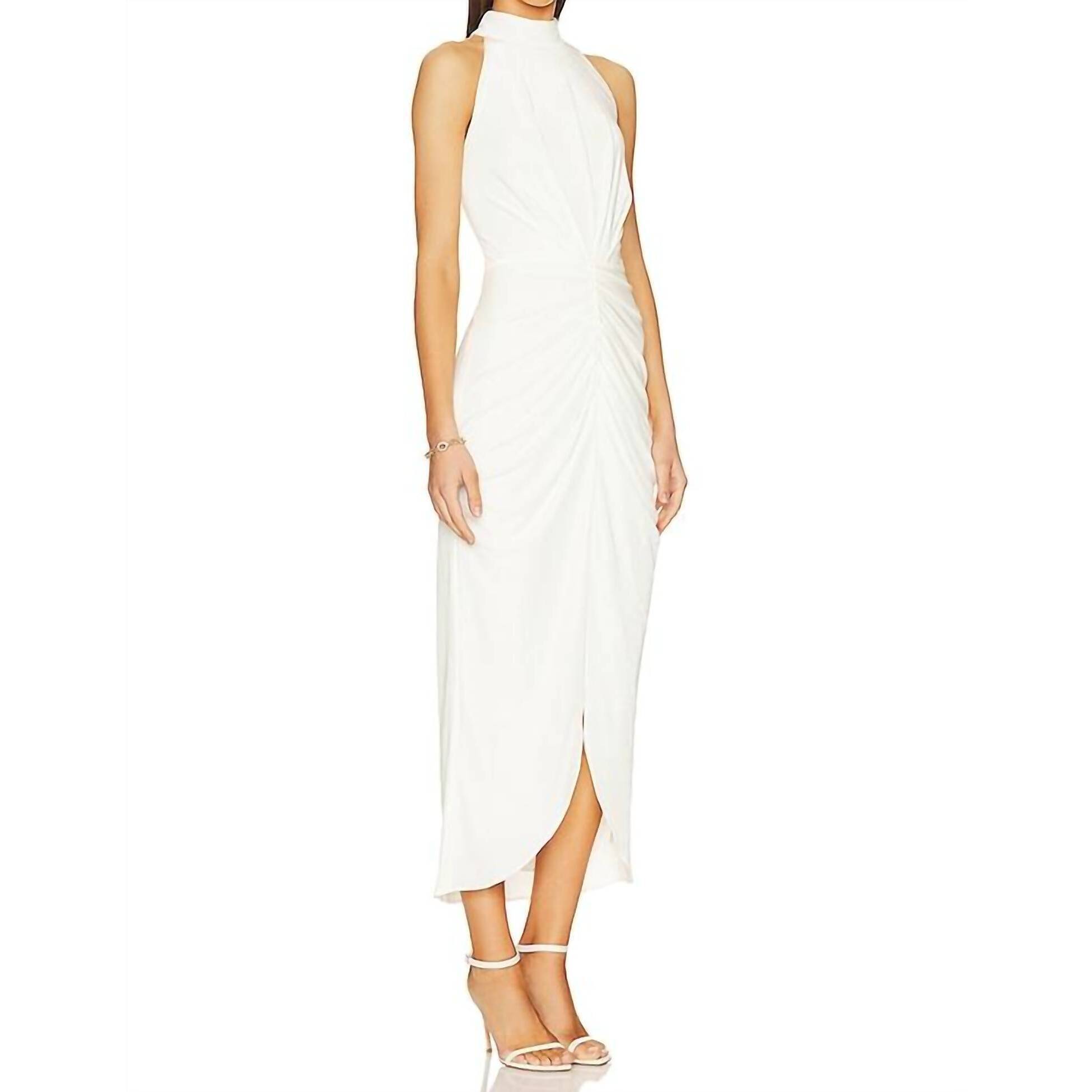 New Aiifos Eloise Halter Midi Dress In Ivory Velvet